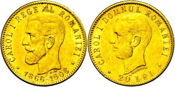 Münze 20 Lei 1906 Rumänien, Gold 40 Jahre Regierungsjubileum #3153  2404