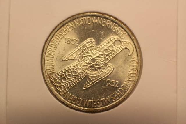 Münze 5 DM, Deutsche Mark, Silberadler 1952 D BRD, Germanisches Museum Nürnberg #3008