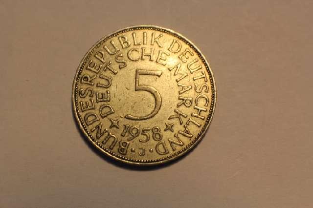 Münze 5 DM, Deutsche Mark, Silberadler 1958 J BRD #3021