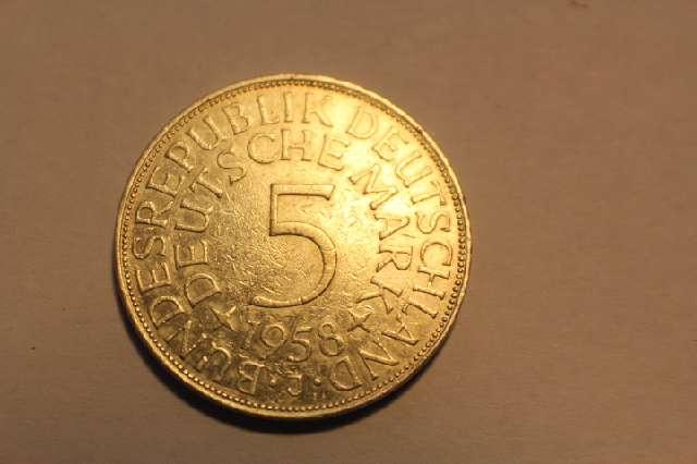 Münze 5 DM, Deutsche Mark, Silberadler 1958 J BRD #3026