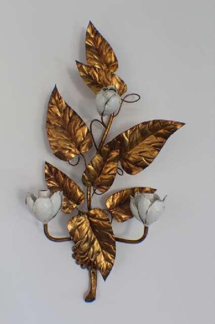 Wandlampe, 2-flammig, florale Gestaltung, vergoldet und coloriert #4085