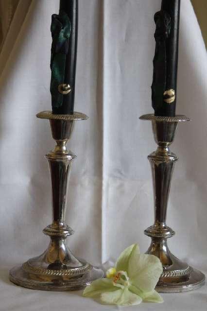 Kerzenleuchter 1 Paar, Antik, Metall versilbert, Empire 20. Jh., Tischdeko #1345