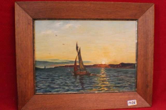 Bild, Segelboot mit Küste, Kunstdruck um 20. Jh. #1426