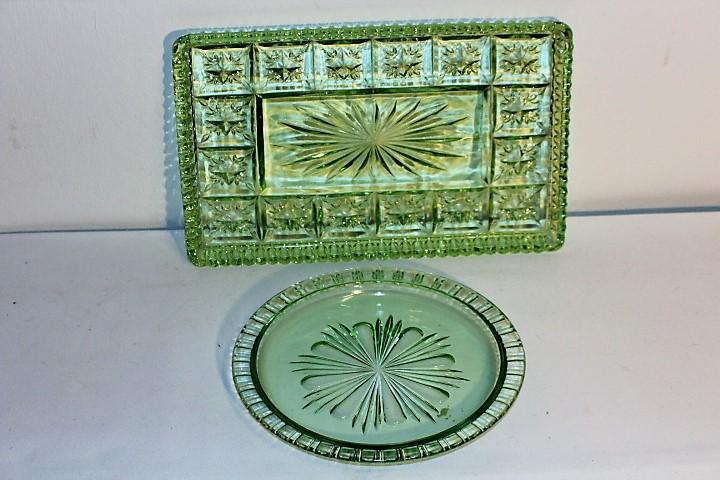 Tischgarnitur aus Kristallglas, Platte, Teller, Deko, Ambiente, Vintage #1595    