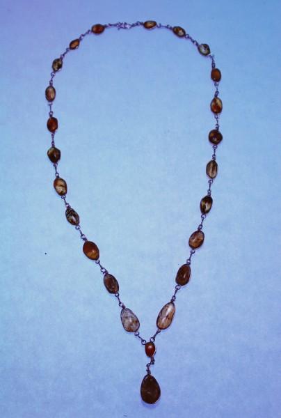 Kette, Collier, 24 Bernsteine, Amber, silber, poliert 60 cm #8033