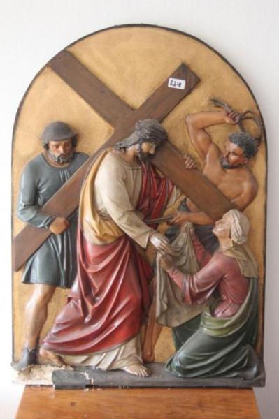 Skulptur, Relief aus Gips, 60x83 Kreuzgang Kreuzweg Christi um 1900 #2278