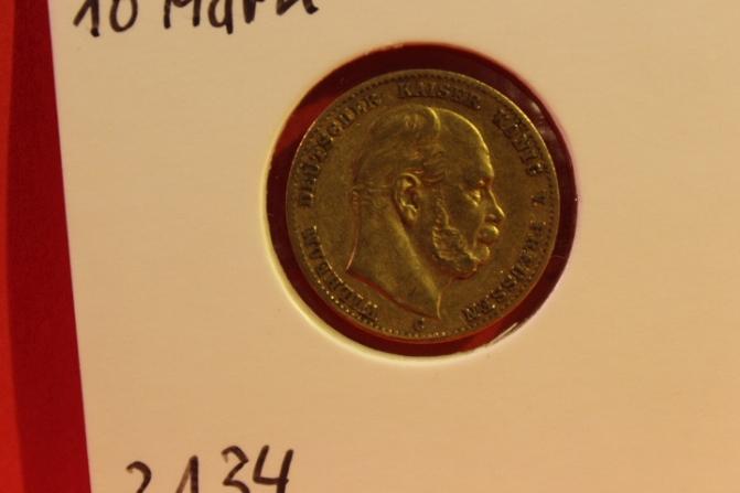 Münze 10 Mark Gold Kaiserreich Preussen, Wilhelm I, Reichsadler, Deutsches Reich 1872 #3134 240
