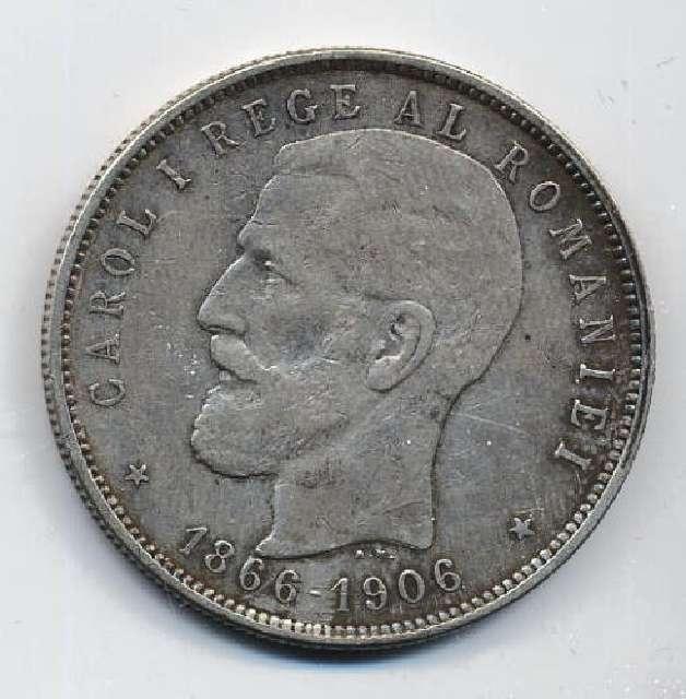 Münze 5 Lei, Rumänien, CAROL I, Wappen 1906, Silber #3025