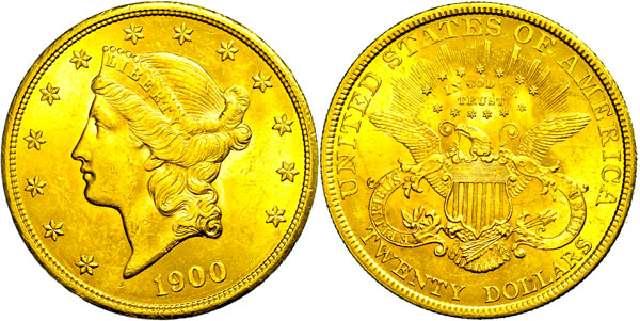 Münze 20 Dollar USA 1900 Gold Kopf Liberty/Double Eagle #3160  2404
