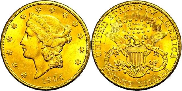 Münze 20 Dollar USA 1904 S Gold Kopf Liberty/Double Eagle #3162  2404