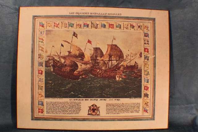 Bild, Seeschlacht Les grandes Batailles navales, Litographie auf Spanplatte 20 Jh. #4174