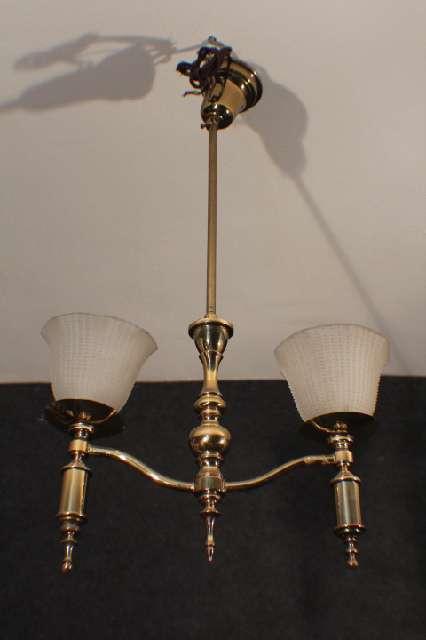 Deckenlampe, 2-armig, Messing mit Kristalllüster, 20. Jh. #1150
