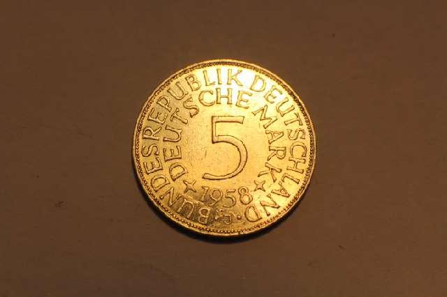 Münze 5 DM, Deutsche Mark, Silberadler 1958 J BRD #3029