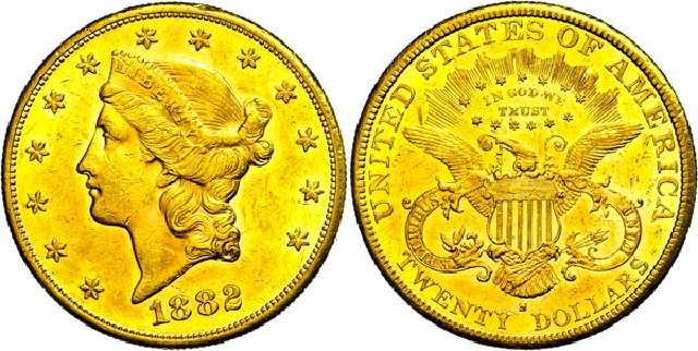 Münze 20 Dollar USA 1882S Gold Kopf Liberty/Double Eagle #3158