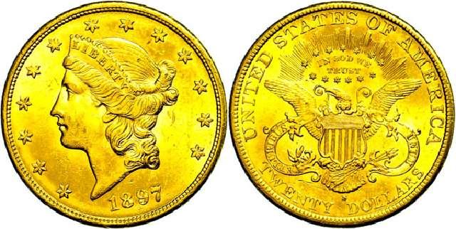 Münze 20 Dollar USA 1897S Gold Kopf Liberty/Double Eagle #3159  2404